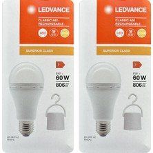 Avarson (2 Adet) Ledvance 8W SARI Işık (2700K) E27 Duylu (Kalın Duy) Şarjlı Ampul