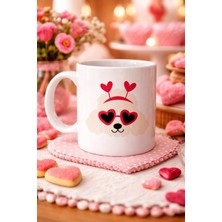 Kalpli Gözlü Sevimli Poodle (Kaniş) Tasarımlı Porselen Kupa Model 51 – Aşk Dolu, Tatlı Eğlenceli