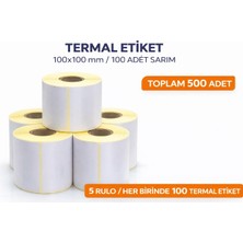 Genel Termal Etiket 100X100 mm 500 Adet 5 Rulo Barkod Kargo Etiketi Yapışkanlı