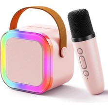Buğz Karaoke Kablosuz Hoparlör Mikrofonlu Rgb Işıklı Bluetooth Speaker Tf Kart/usb Pembe