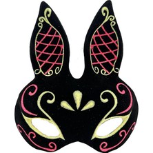 Uravas Store Siyah Renk Kırmızı Gold Simli Siyah Süet Kaplama Tavşan Maskesi 18X16 cm