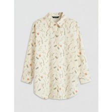 LC Waikiki Lcw Modest Ekru Desenli Oversize Kadın Gömlek Tunik