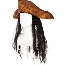 Uravas Store Siyah Saçlı Kaptan Korsan Şapkası