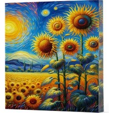 Uravas Store Van Gogh 4 - Ayçiçekleri Çizgili Yan Boyamalı Defter