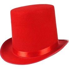 Uravas Store Yetişkinler Için Kırmızı Renk Ringmaster Sihirbaz Şapkası Fötr Şapka 15 cm