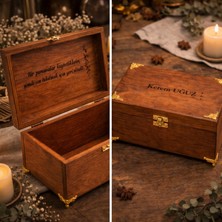 TUN'S WOODS Kişiye Özel Ahşap Kutu 24X16X10 cm Kapak Içi ve Dışı Yazılabilir Özel Tasarım