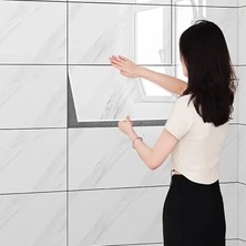 Beyaz Mermer Desenli Isı Su Geçirmez Alüminyum Duvar Sticker (60X30 Cm)