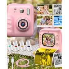 Nemere Çocuk Dijital Fotoğraf Makinesi Anında Baskı ve Hd Video Kayıt Özellikli 5 Kalem ve 4 Rulo Ka�