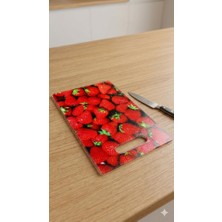 Abnturk 37 x 23 Dikdörtgen Çilek Temalı Kırmızı Kesme Tahtası