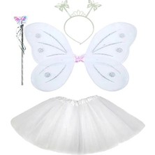 Buğz Beyaz Kelebek Kostümü - Beyaz Kelebek Kostüm Aksesuar Seti 4 Parça