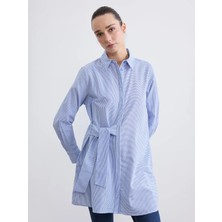 LC Waikiki Lc Waıkıkı Mavi Çizgili Kadın Gömlek Tunik