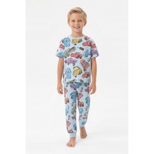 Alkın Kids 3-8 Yaş Erkek Çocuk %100 Pamuklu Arabalı Kısa Kollu Pijama Takımı