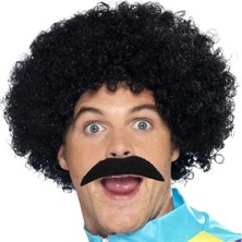 Uravas Store Siyah Scouser Erkek Kısa Peruk 120 gr Bıyık Seti