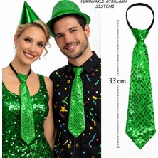 Uravas Store Yeşil Renk Pul Payetli Işıltılı Parti Kravatı 33 cm