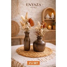 Enyaza 2'li Bohem Dekoratif Vazo Seti - Modern Vazo, Rustik Vazo, El Yapımı Ahşap Dekor Çiçeklik