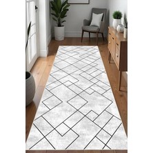 Pelura Halı Dijital Baskılı Geometrik Desen Dekoratif Kaymaz Taban Yıkanabilir Yolluk Antre Hol Halısı Salon Halısı
