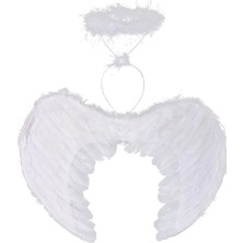 Uravas Store Beyaz Renkli Tüylü Bebek Melek Kanadı Tacı 30X45 cm
