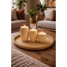 Enyaza Doğal Ahşap Koyu Ceviz 3'lü Tealight Mumluk 10-8-6 cm Modern Tasarım