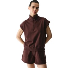 Penti Kahverengi̇ Nura Yarım Fermuarlı Kısa Kollu Sweatshirt