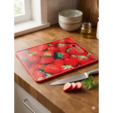 Abnturk 38 x 31 Kırmızı Çilek Temalı Kesme Tahtası