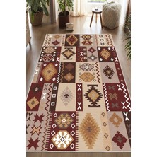 Pelura Halı Dijital Baskılı Dekoratif Kaymaz Taban Yıkanabilir Kilim Desen Salon Halısı Yolluk