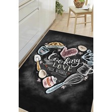 Pelura Halı Dijital Baskılı Dekoratif Kaymaz Taban Yıkanabilir Cooking Love Mutfak Halısı