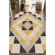 Pelura Halı Dijital Baskılı Dekoratif Patchwork Kilim Desenli Kaymaz Taban Yıkanabilir Halı