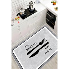 Pelura Halı Dijital Baskılı Dekoratif Kaymaz Taban Yıkanabilir My Kitchen Desenli Halı Mutfak Halısı Yolluk