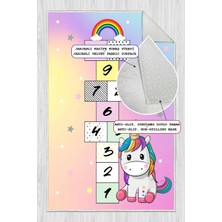 Pelura Halı Dijital Baskılı Dekoratif Kaymaz Taban Yıkanabilir Unicorn Temalı Seksek Çocuk Halısı