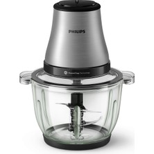 Philips 3000 Serisi Doğrayıcı Rondo; 500W Güçlü Motor, 2 Litre Geniş Cam Hazne, Özel Powerchop Teknolojisi, 2 Farklı Hız Ayarı, 4'lü Paslanmaz Çelik Bıçak, Buz Kırma Özelliği, Metalik Gri Tasarım