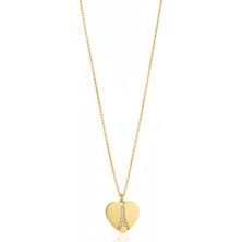 Atalya Accessory Kalpli ve Eyfel Kulesi Çelik Kadın Kolye Zirkon Taşlı-Kararmaz- 42+5 cm Uzunluk
