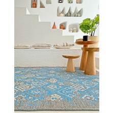 Halımax Lina Çift Taraflı %100 Pamuk Kilim Modern Yıkanabilir Şönil Kilim 015-H Gri Mavi