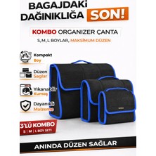 E-BİZ Oto Bagaj Organizer Bagaj Çantası 3'lü Kombo Boy Kaymaz Cırt Bantlı Velur Kompakt Düzenleyici