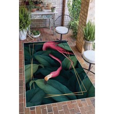 Pelura Halı Flamingo Desenli Baskılı Kaymaz Yıkanabilir Salon Oturma Odası Mutfak Balkon Halısı Yolluk