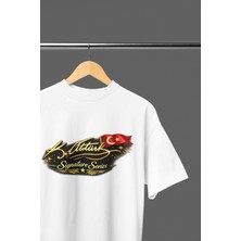 Ontunew 23 Nisan Baskılı Bisiklet Yaka Pamuklu Kısa Kollu Erkek ve Kız Çocuk Tişört