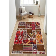 Pelura Halı Patchwork Kilim Desenli Baskılı Kaymaz Yıkanabilir Salon Oturma Odası Mutfak Antre Halısı Yolluk