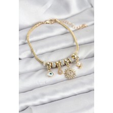 Buğz Pirinç Gold Renk Güneş Charmlı Kadın Bileklik