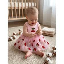 Aydede Kids Kiraz Nakışlı Tüllü Kız Bebek Body Elbise-Kabarık Tütü
