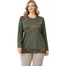 Mutlu City Kadın Orta Yaş ve Üzeri Lazer Baskı Desenli Anne Penye Bluz 30583