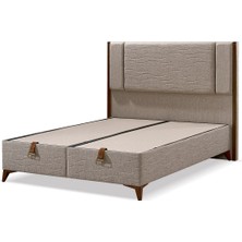 Mona Yatak Mercan Tek Kişilik Baza ve Başlık Seti Kahve Renk Keten Kumaş Çelik Profil Dayanıklı Modern Tasarım