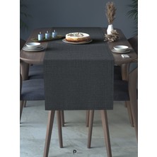 Perle Perle Home Keten Dokulu Runner Koyu Gri Renk Dekoratif Şık Runner Örtü