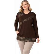 Mutlu City Kadın Orta Yaş ve Üzeri Lazer Baskı Desenli Anne Penye Bluz 30583