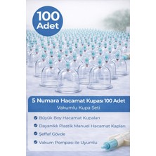 Buğz 5 Numara Hacamat Kupası 100 Adet Vakumlu Kupa Seti – Manuel Pompa Uyumlu Şeffaf Plastik Büyük B