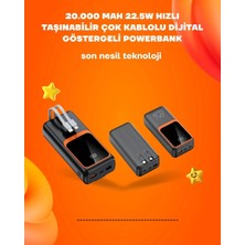Buğz Powerbank 20000 Mah | 22.5W Hızlı Şarj, Dahili Kablolu, LCD Ekranlı Şarj Cihazı