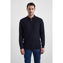 Süvari Siyah Regular Fermuarlı Polo Yaka Kazak