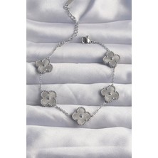 Buğz 316L Çelik Gümüş Renk Motifli Yonca Bileklik