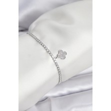 Buğz Yonca Model Zirkon Taşlı Gümüş Renk Asansörlü Su Yolu Bileklik