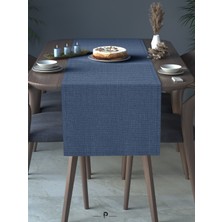 Perle Perle Home Keten Dokulu Runner Indigo Renk Dekoratif Şık Runner Örtü
