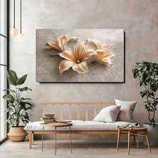 Artprinta Bej Tonlu Çiçekler Panoramik Kanvas Tablo – Doğal Zarafet ve Modern Şıklık