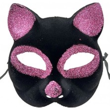 Buğz Siyah Renk Pembe Simli Kedi Maskesi